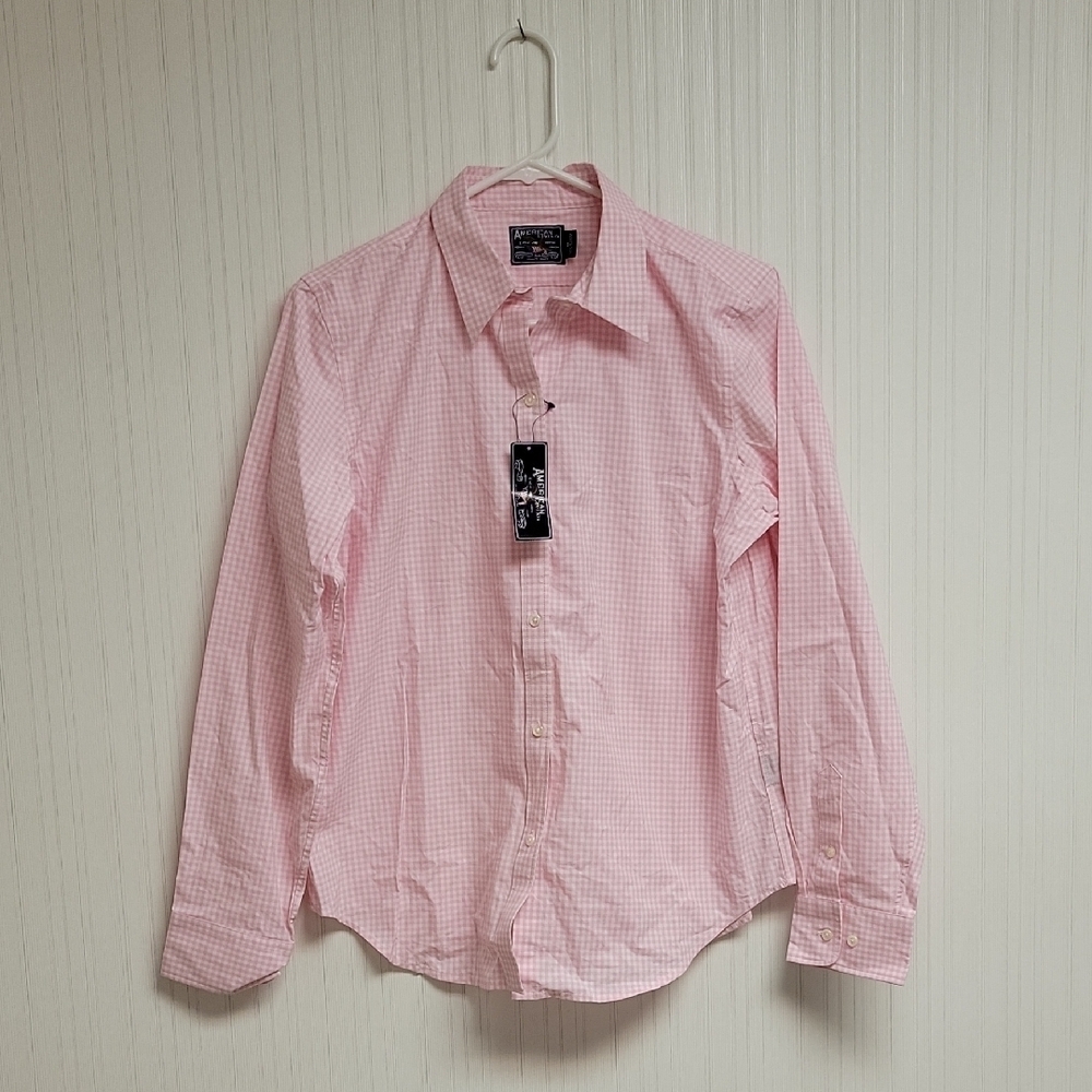 American Living Pink Gingham shirt Medium. New farmhouse cottagecore
